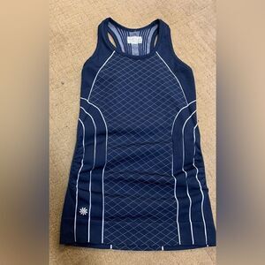 44 ATHLETA FINISH FAST NAVY BLUE & WHITE SEAMLESS RACERBACK sport TANK TOP